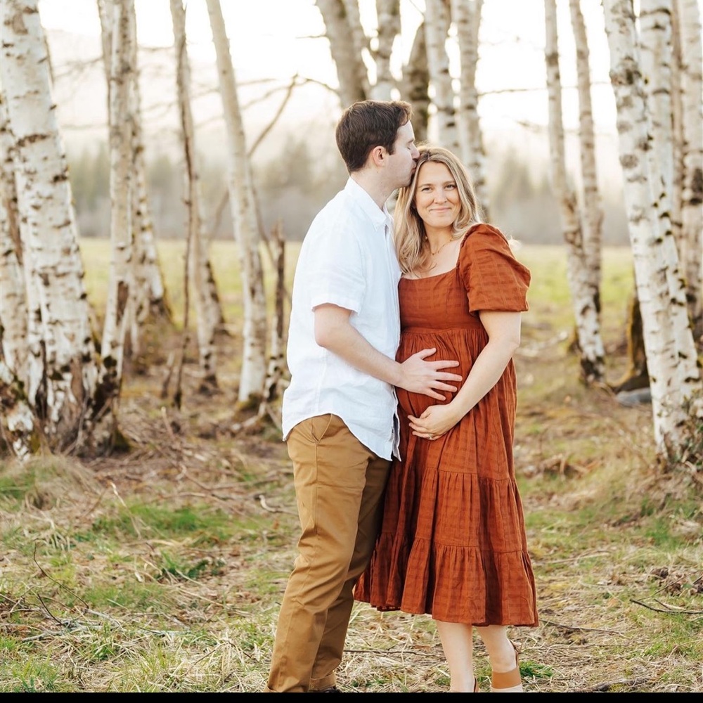 Lovely Day Terracotta Puff Sleeve maternity Dress - L